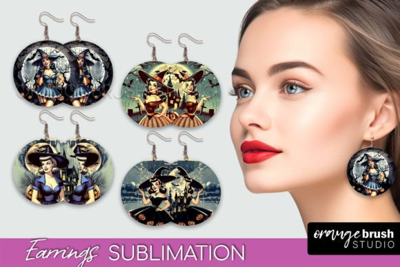 Download Retro Witch Round Earrings Halloween PNG - Earrings halloween Collection