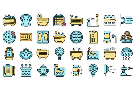 Download Hydro Massage Icons Set Vector Flat - Hydro Collection