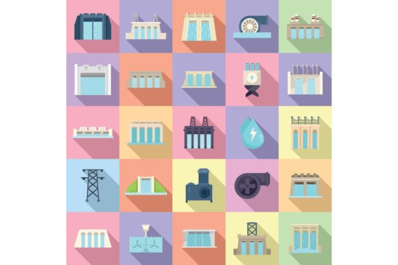 Download Hydro Power Icons Set Flat Vector. Eco - Hydro Collection