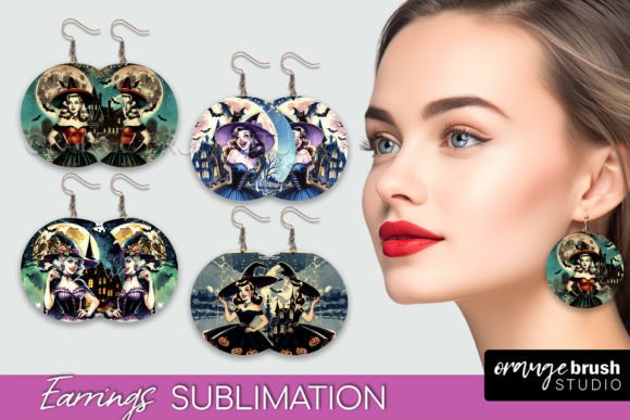 Download Retro Witch Round Earrings Halloween PNG - Earrings halloween Collection
